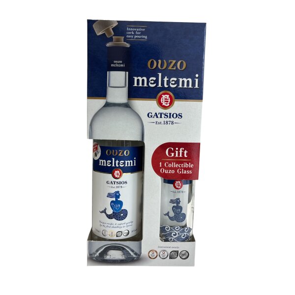Ouzo Meltemi Gatsios Geschenkbox mit Glas (700 ml) 38%