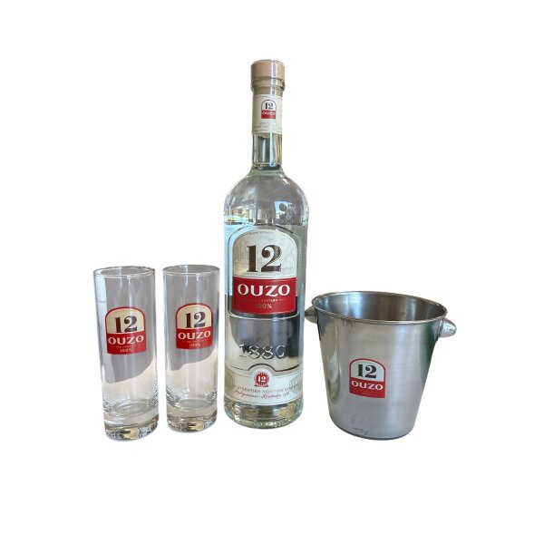 Ouzo 12  Paket (1000 ml) 40% + Eiswürfelkaraffe und 2 Original Gläser